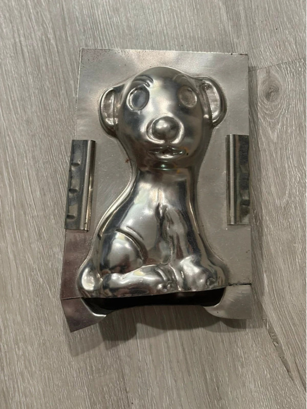 Vintage Metal Dog Shaped Cake Pan Mold Sitting Puppy Baking Tin